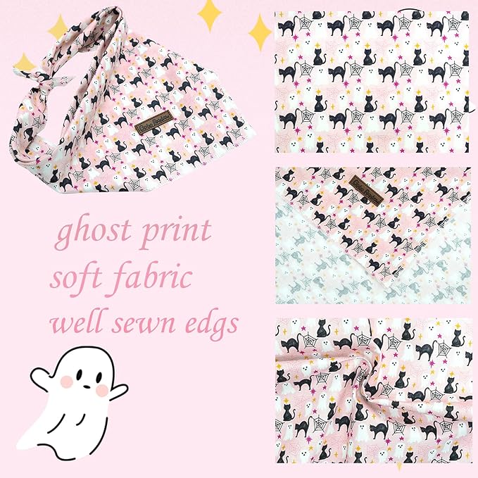 Dog Bandana, 1PC Ghost Print Dog Bandanas Halloween Bandanas Fall Bandanas Bibs Scarf Square Soft Dog Kerchief Pet Bandanas for Small Medium Large Dogs