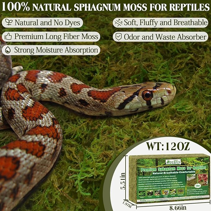 ZeeDix 0.75 lb Sphagnum Moss for Reptiles,20 qt Reptile Bedding Substrate Tank Accessories Terrarium Moss, Green Forest Moss for Leopards Geckos Snakes Turtles Frogs