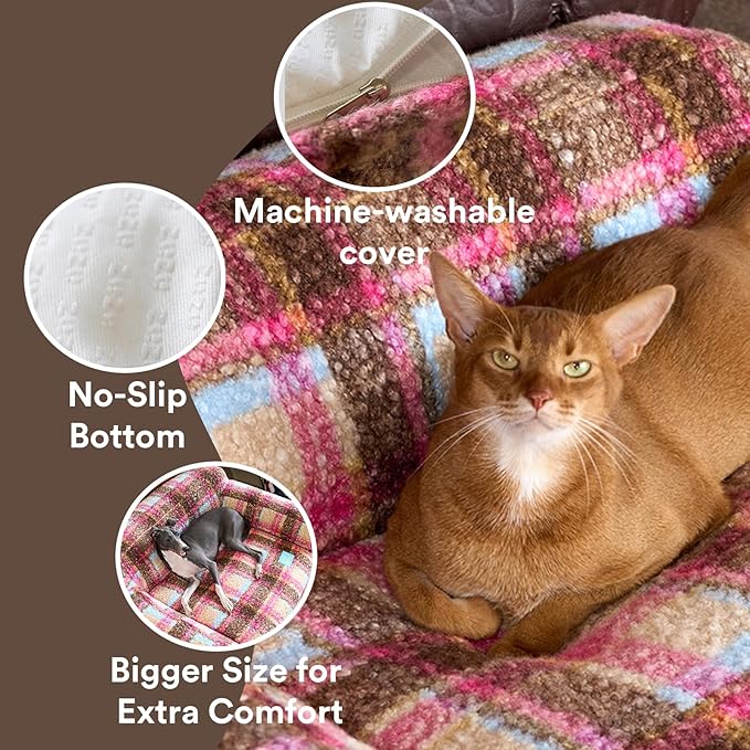 ZEZE Vintage Furniture Style Sofa Pet Bed - Washable Plush Dog & Cat Couch, Retro Style Pet Furniture, Soft Cozy Support for Pets (Large, Pink Plus)