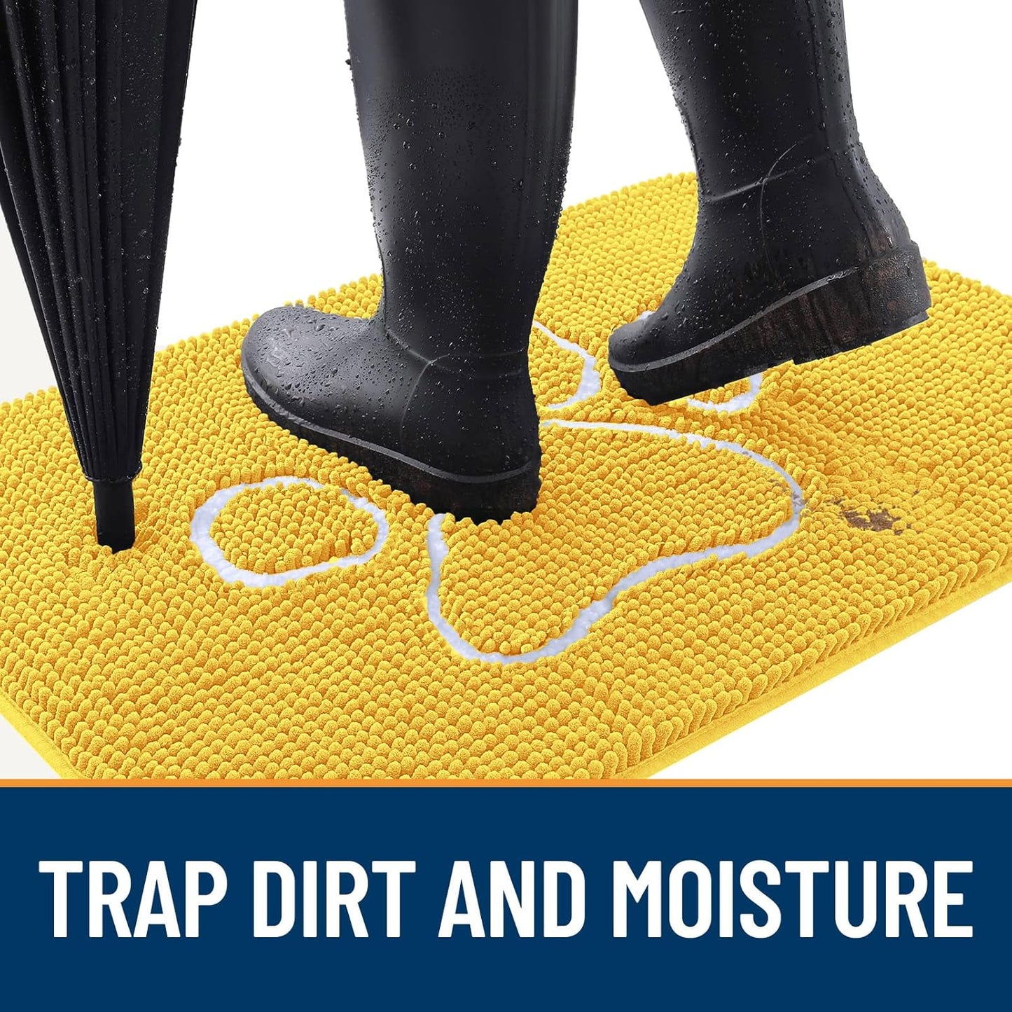 OLANLY Door Mat for Muddy Dog Paws 48x30, Ultra Absorbent Chenille Mud Doormat with Paw Print Design, Non-Slip Washable Doormat for Indoor Entryway, Quick-Dry Pet Bed Mats for Dirty Dogs, Yellow