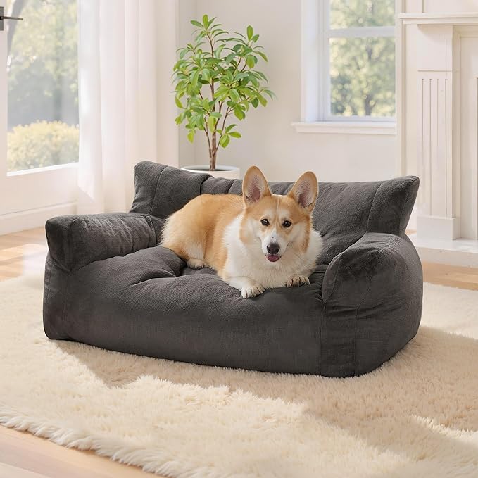Lovupet Dog Couch for Small Medium Breed, Dog Sofa Bed Full Filled Sponge, No Assembly Need, PS581 (Neutral Grey)