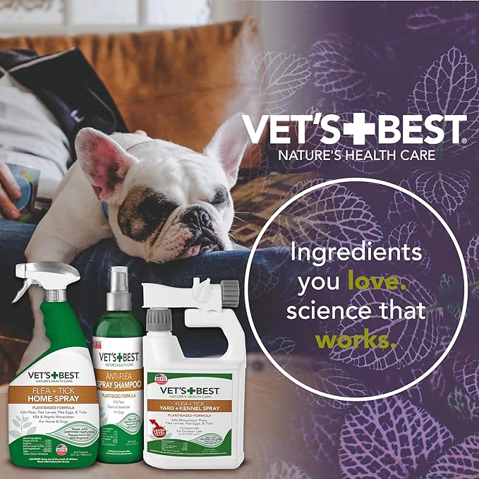 Vet’s Best Natural Flea and Tick Spray Shampoo for Dogs – Natural Plant-Based Formula with Certified Essential Oils – Anti-Flea and Tick Treatment with Itch Relief – Safe Pest Control – 16 oz Bottle