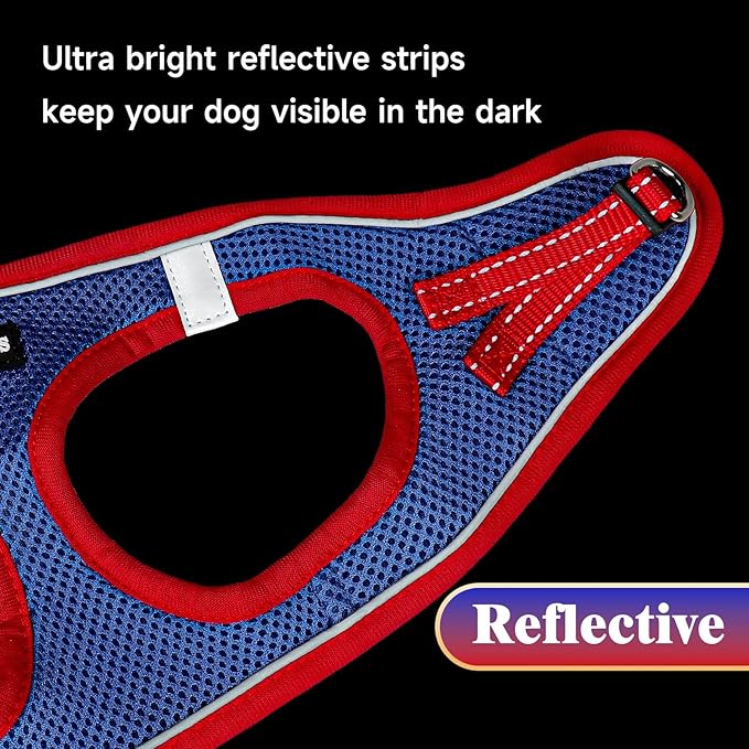 YIMEIS Dog Harness and Leash Set, No Pull Soft Mesh Pet Harness, Reflective Adjustable Puppy Vest for Small Medium Large Dogs, Cats (Red & Blue, Medium (Pack of 1)