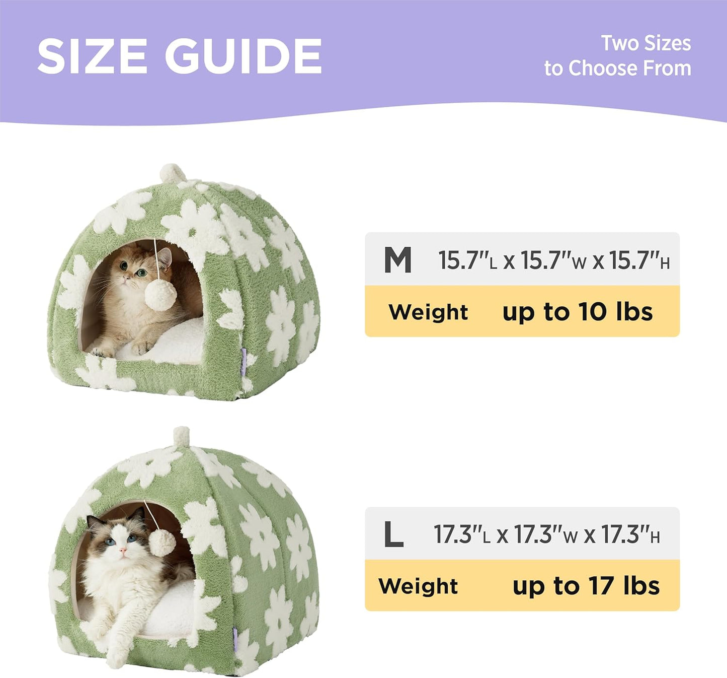 Lesure Cute Cat Beds for Indoor Cats - 2 in 1 Large Cat Cave Bed with Removable Washable Cushioned Pillow, Cozy Kitten Tent with Non-Slip Bottom, Green, 17.3 inches