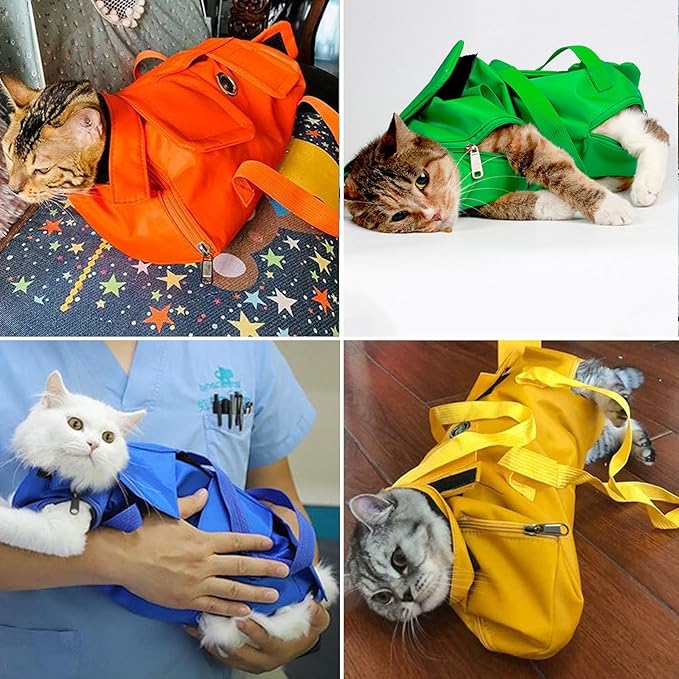 HDKUW Cat Grooming Bag,Foldable Travel Carrier for Cats,Anti-Bite Anti-Scratch Cat Grooming Restraint Bag,Pet Carrier for Administering Eye Drops,Ear Cleaner,Clipping Nails Orange M