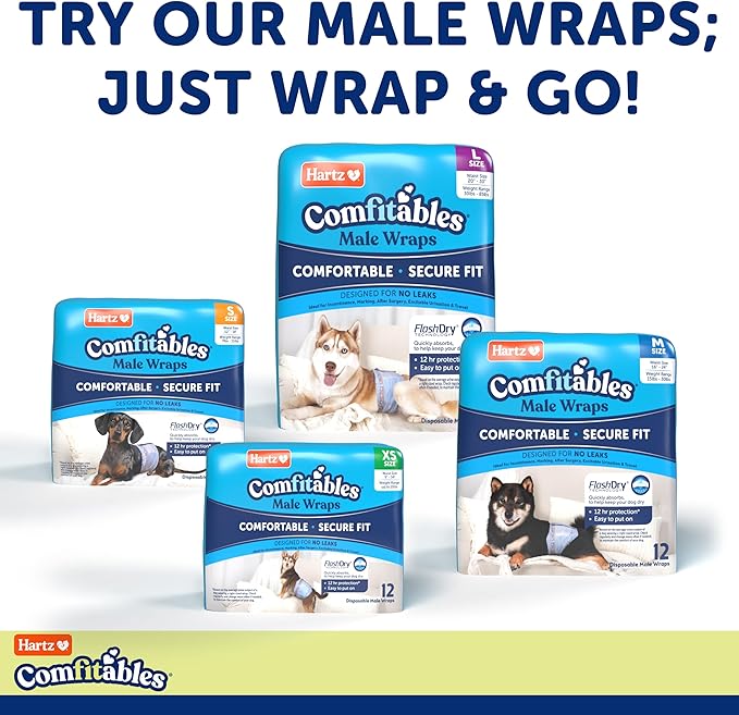 New! Hartz® Comfitables® Disposable Dog Diapers, Size XXS 42 count, Comfortable & Secure Fit, Easy to Put On, Super Absorbent Male and Female Diaper