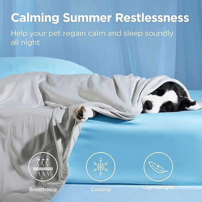 Bedsure Cooling Blanket for Medium Dogs with Breathable Air-Core Fill Q-MAX>0.4 - Dog Cooling Mat Soft, Lightweight Pet Cat Throw Cold Blanket Washable for Summer, Pearl Grey, 30x40