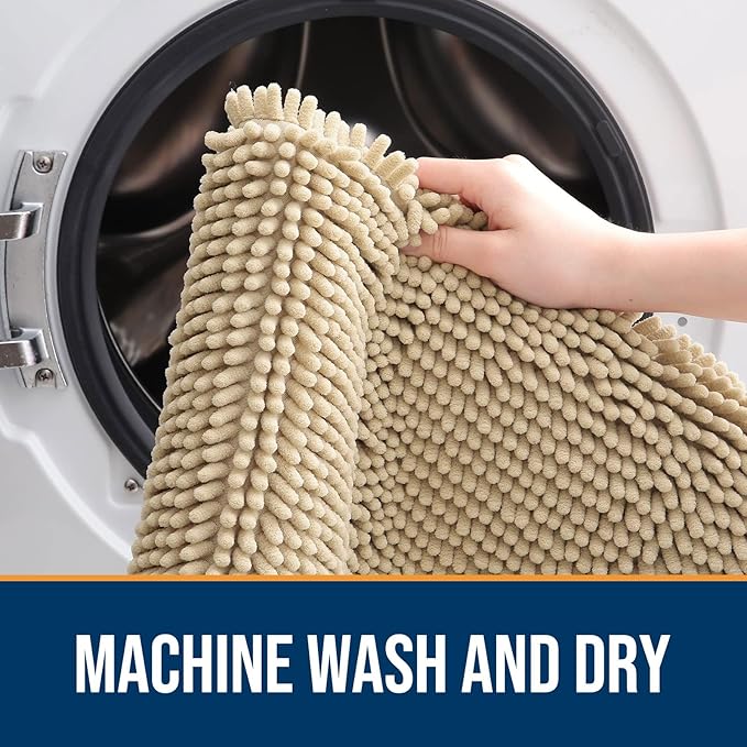 OLANLY Dog Door Mat for Muddy Paws 45x27, Absorbs Moisture and Dirt, Absorbent Non-Slip Washable Doormat, Quick Dry Chenille Mud Mat for Dogs, Entry Indoor Entryway Carpet for Inside Floor, Beige