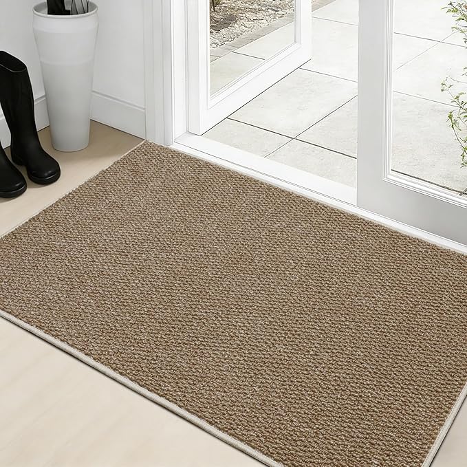Dirt Trapping Door Mat 24x36, Taupe Faux Jute Entryway Rug | Low-Profile