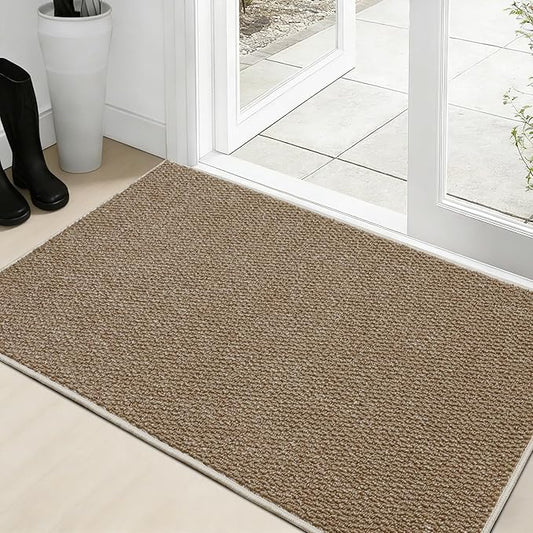 Dirt Trapping Door Mat 24x36, Taupe Faux Jute Entryway Rug | Low-Profile