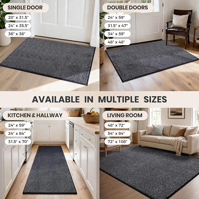 PURRUGS Dirt Trapping Door Mat 24" x 59", Non-Slip Machine Washable Entryway Rug