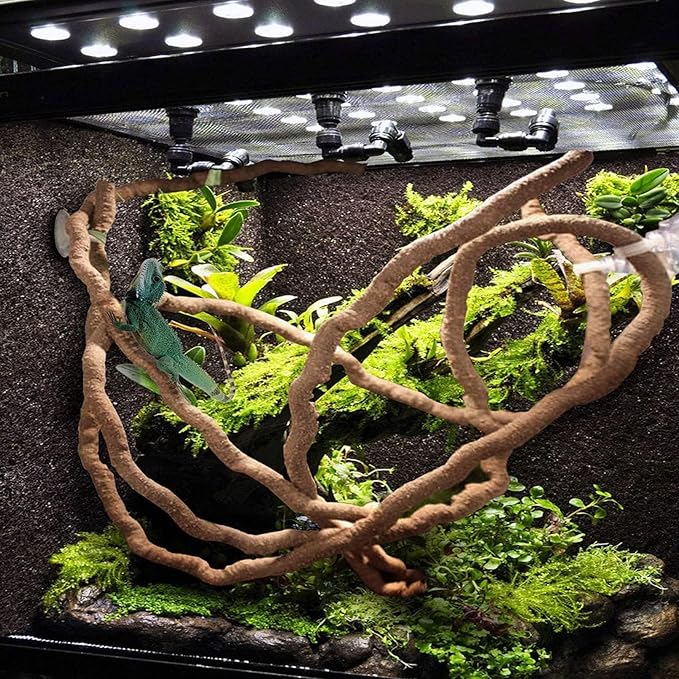 kathson Bearded Dragon Hammock Reptile Hideout Wooden Bridge Jungle Climber Vines Flexible Reptile Leaves with Suction Cups Reptile Habitat Decor for Chameleon, Lizards, Gecko, Snakes Climbing Hiding