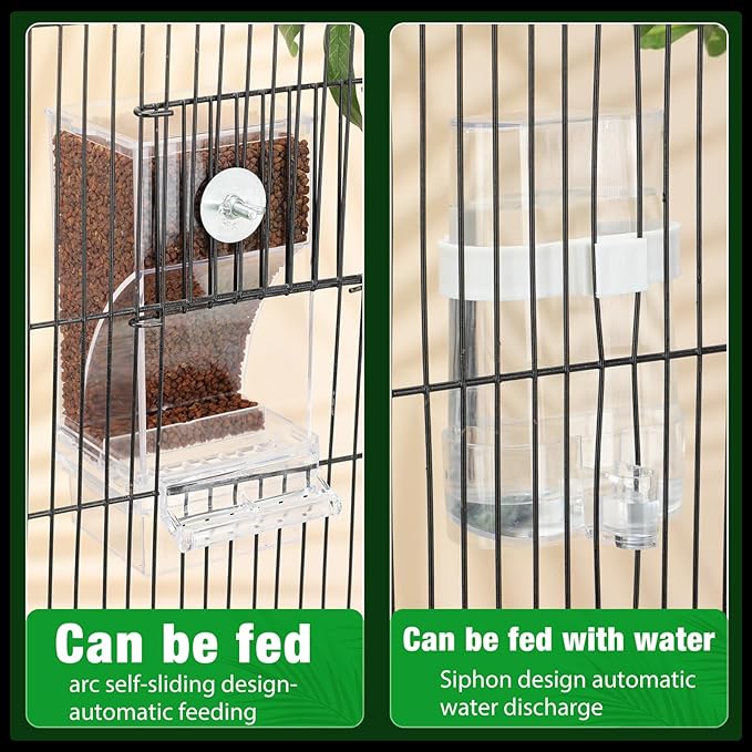 Yaomiao 8 Pcs No Mess Small Bird Feeders with 4 Pcs Cage Perch Automatic Drinker Parakeet Seed Dispenser Quail Feeder and Watered Cage Accessories for Small Birds Parrot Cockatoo Canary(Clear)