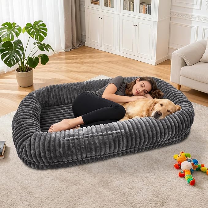 Human Dog Bed for Adult,70"x38"x10" Extra Large Human Pet Bed,Orthopedic Washable XL Dog Bed with Memory Foam (Darkgrey)