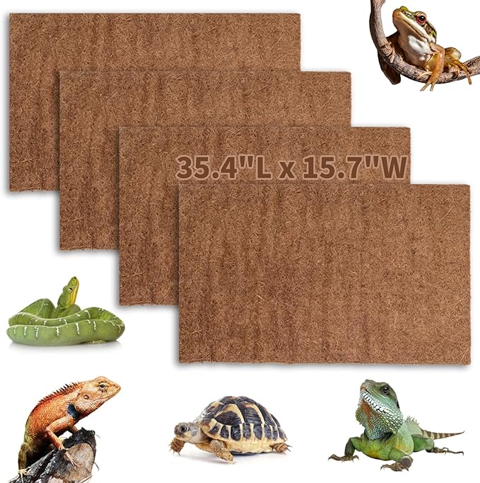 Hamiledyi Reptile Carpet Natural Coconut Fiber Tortoise Carpet Mats for Pet Terrarium Liner Reptile Supplies for Lizard Snake Chameleon Turtle Bedding Bunny Rabbit Mat (4 x Sheets)