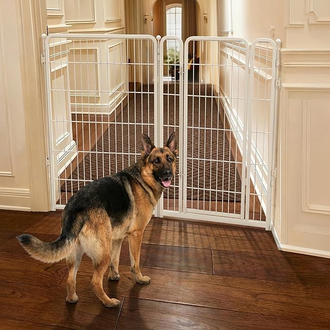 FXW Dog Gate Extra Wide Designed for Indoor Use, Adjustable Width Up to 55-inch Wide (45" H 2 Wire Panels for Large Dogs), White