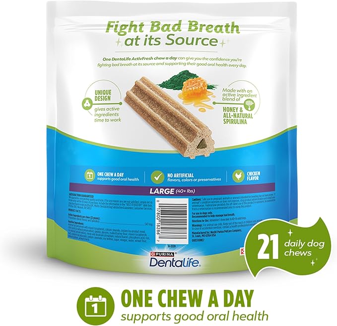 DentaLife ActivFresh Dog Chews for Large Dogs 40 lbs. and up, Dental Chews to Freshen Breath, Chicken Flavor, 24.1 oz., 21 Chews - 21 ct. Pouch