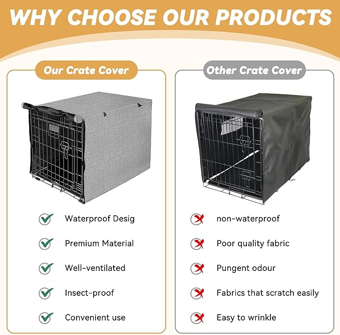 Dog Crate Cover - Double Door Waterproof Pet Kennel Cover, Durable 600D Polyester Protective Cage Cover for 24 Inch Dog Crate - Grey