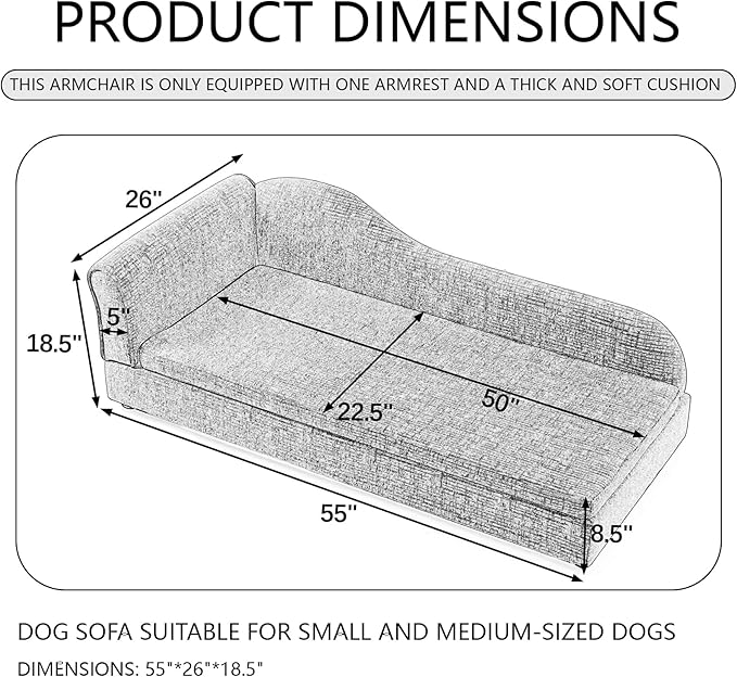 Oversized Pet Sofa Bed for Large Dogs, 55 Inch Modern Dog Couch with Orthopedic Memory Foam, Sturdy Furniture Style Pet Bed with Weight Capacity 220 lbs, (Blue-1)