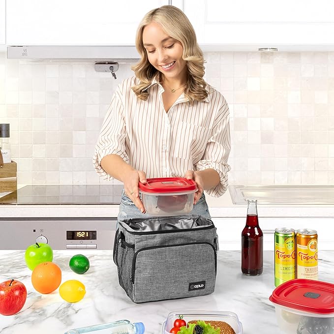 opux Insulated Lunch Bag for Men Women, Soft Lunch Box for Office Work School Picnic, Leakproof Lunch Cooler Bag with Shoulder Strap for Kid Adult Boy Girl, Medium Lunchbox Lunch Tote (Heather Gray)