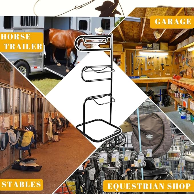 3 Tier Saddle Rack,Heavy Duty Rotatable Saddle Stand for English and Western Saddles,Horse Tack Storage for Horse Stall,Stable,Tack Room, Garage, Equestrian Shop