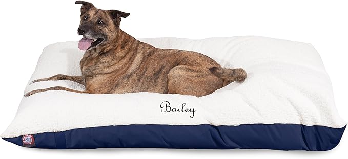 Soft Plush Personalized Pet Pillow Dog Bed Custom Embroidered - Removable Pet Bed Cover - Large Blue