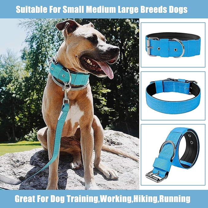Heavy Duty Tactical Dog Collar - 1.5" Width Military Durable Thick Nylon with Adjustable Metal D Ring & Buckle Working Training K9 Collar for Medium Large Dogs (S(14"-17"), Light Blue)