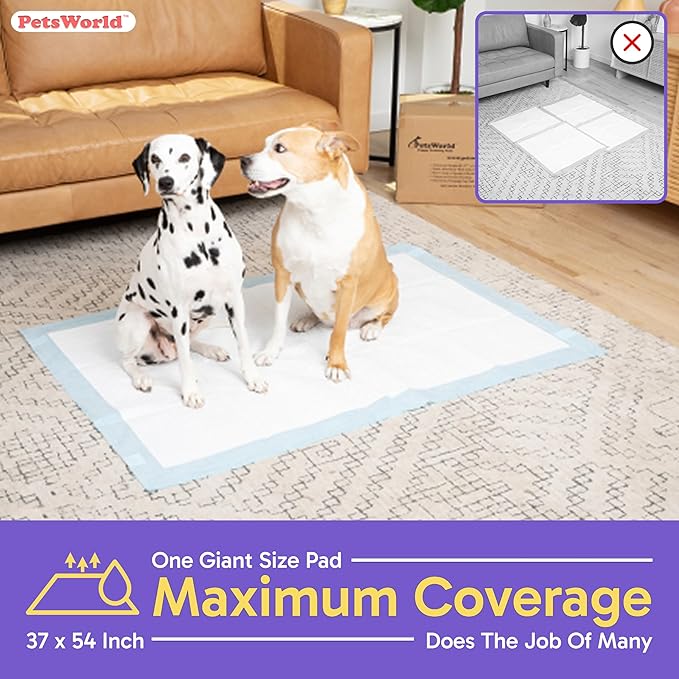 PetsWorld Enormous Dog Pee Pads 37"x54" 1000 Count – XXXL Pet Pee Pads for Giant Dogs & Pets, Heavy Duty Leak-Proof Dog Training Pads, Super Absorbent Quick-Dry Potty Pads with Adhesive Tabs