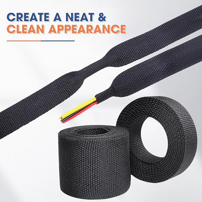 2:1 Heat shrinkable Braided Sleeving Fabric Wire Loom High Temp Heat Shrink Wiring Harness Abrasion Protector Cable Sleeve(3/8"-34ft)