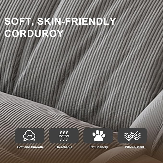 Oversized Human Dog Bed for Adult, Foldable Giant Human Pet Bed with 2 Soft Pillows, Large Sized Dog Sofa with 5 Adjustable Position for Humans, Metal Frame & Corduroy (Grey)
