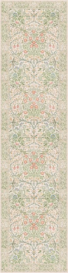 Washable Beige Green 2x10 Runner Rug
