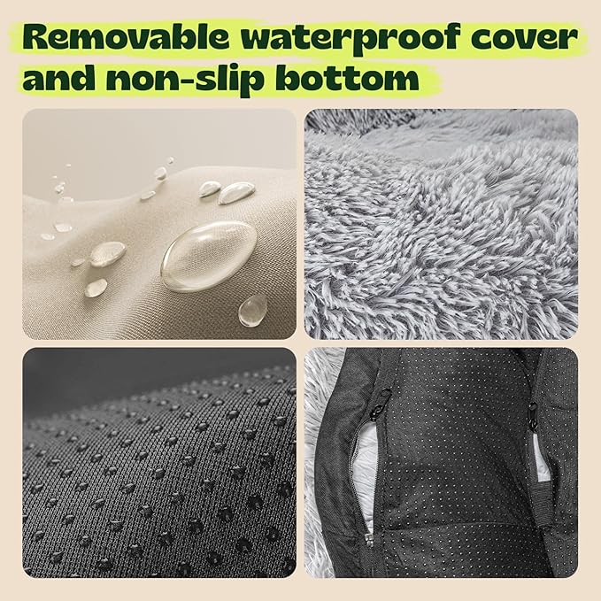 Calming Donut Pet Bed with Extra Large Thick Orthopedic Foam Cooling Gel Dog Bed XXL Waterproof Cover with Removable Washable,Giant Plush Comfort Couch for Anxiety Old Fluffy Friends Joints,Grey