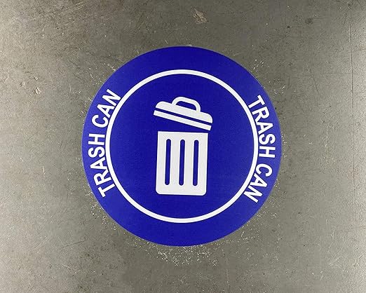 "Trash Can" Durable Laminated Vinyl Floor Sign- Sign by Graphical Warehouse- 5S Safety and Security Signage, Visual Communication Tool (16", Blue/White)