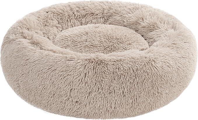 Juicy Couture Devon Faux Fur Large Taupe Round Pet Bed for Dogs and Cats