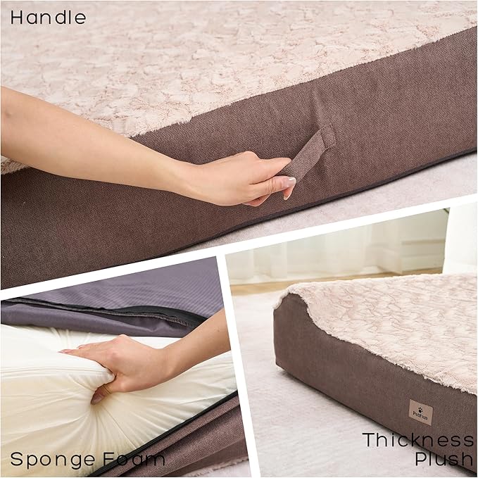 Jumbo Orthopedic Dog Bed for Large Dogs - 7-inch Thick Memory Foam Dog Bed with Pillow Removable Cover Machine Washable, Giant | 50 inch, Brown