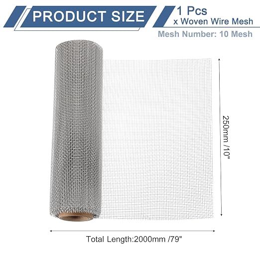 uxcell 10 Mesh 79" x 10" Woven Wire Mesh, 316 Stainless Steel Air Vent Filter