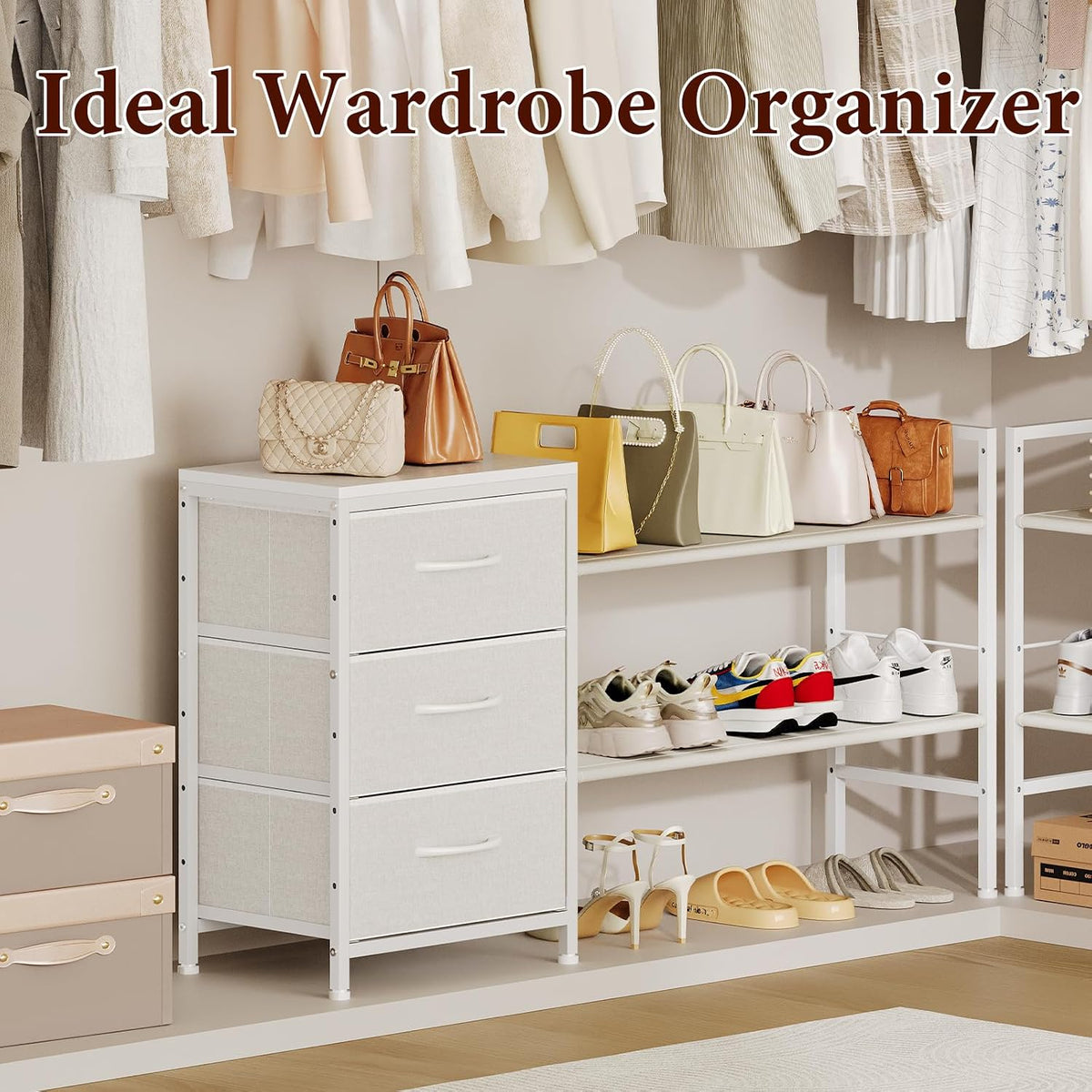 Hongtamoya Closet Organizers and Storage, Adjustable Shelves,3 Drawer White
