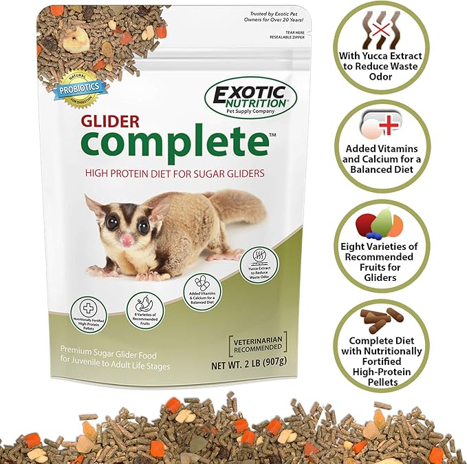 Sugar Glider Superior Food Starter Package - Nutritionally Complete Pellet Diet & High Protein Supplemental Food for Sugar Gliders… (4 Piece Set)