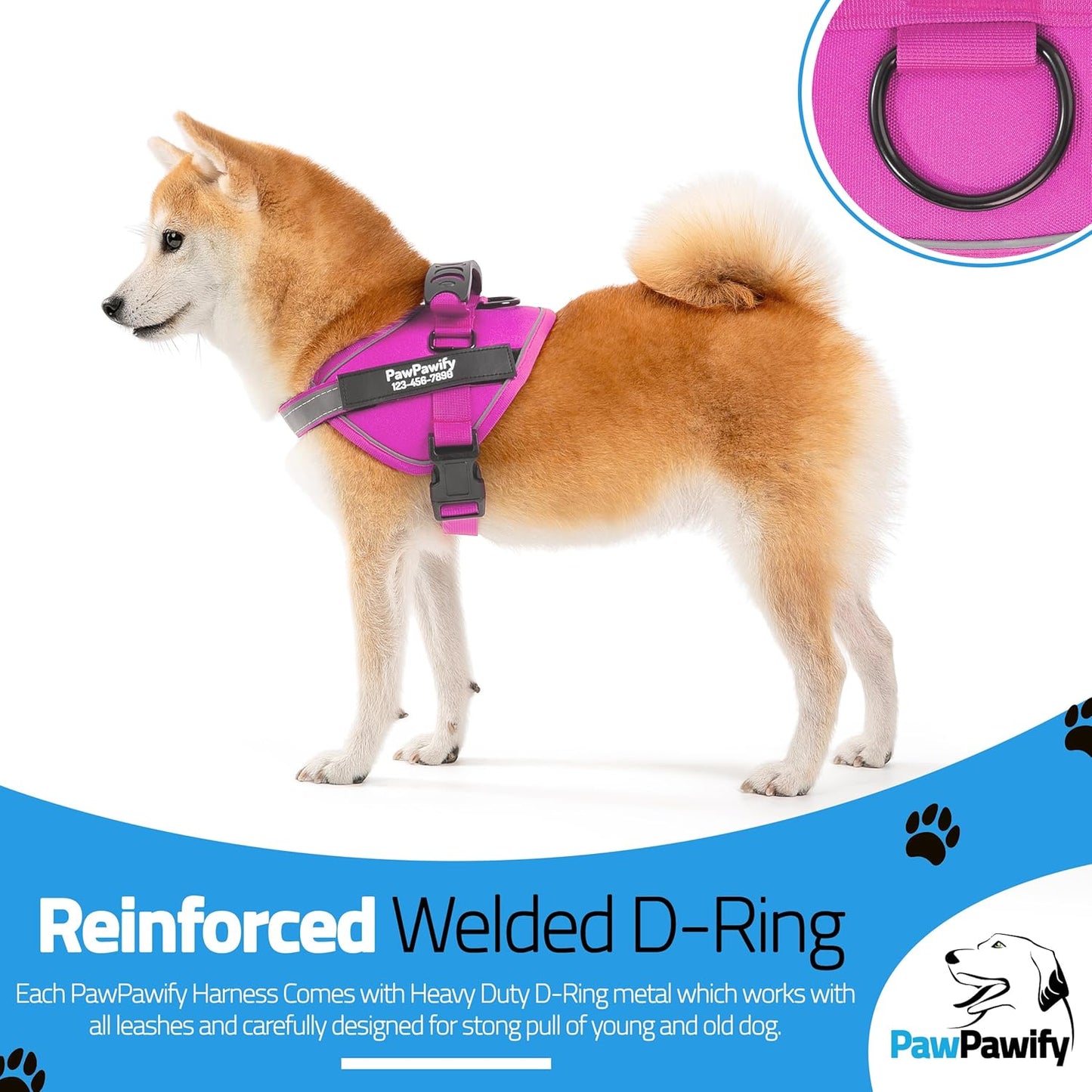 PawPawify Custom No Pull Dog Harness with Name and Phone Number, Heavy Duty Personalized Pet Vest to Prevent Tugging, Pulling, or Choking, Training and Walking (New Pink, S (10-19LBS))