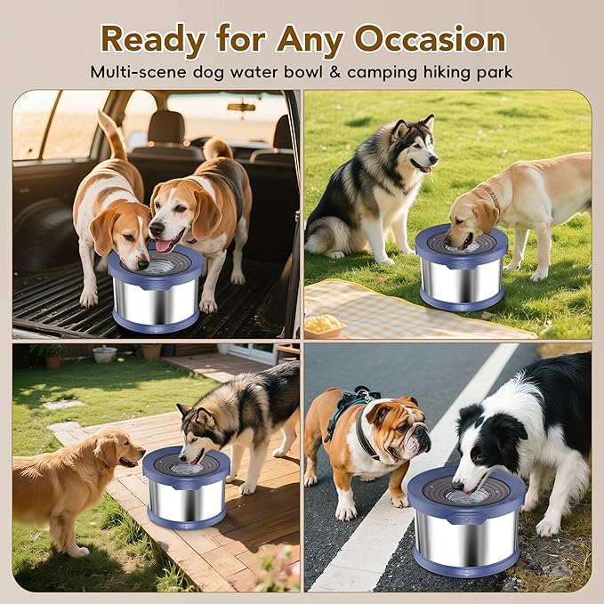UPSKY Dog Water Bowl No Spill 12L Stainless Steel, 3.17 Gallon Large Capacity Spill-Proof Dog Bowls, Non-Slip Slow Drinking Anti-Splash Bowl for Large Messy Drinkers, No Mess Indoor/Outdoor Use, Blue