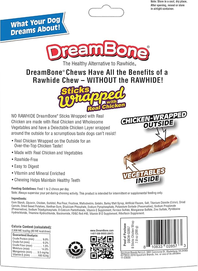 DreamBone Chicken-Wrapped Chews 8 Count, Rawhide-Free Chews for Dogs - Large | 8-Count (3 Pack)