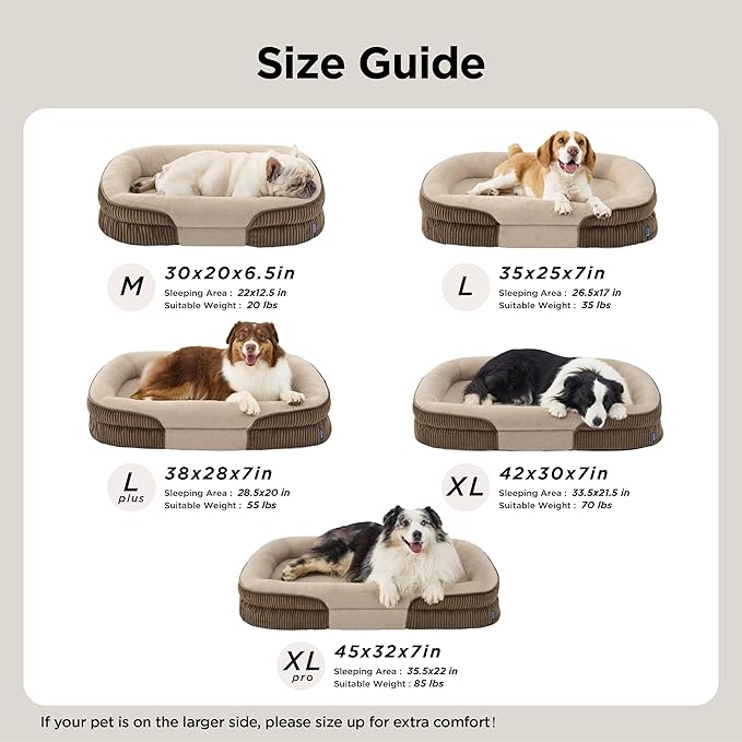Bedsure L Plus Orthopedic Dog Beds Large Sized Dog - 360° Oval Bolster Large Dogs Bed for Senior Dogs with Waterproof Washable Cover, Big Comfort Pet Sofa Couch with Ultra-Soft Fleece, Brown, 38"