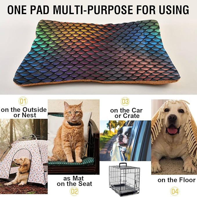Colored Scales Pet Bed Cute Dog Bed Mat Absorbing Non Slip Pad Pet Sleeping Mat for Small, Medium, and Large Dogs Puppy Cat 24 in x 18 in