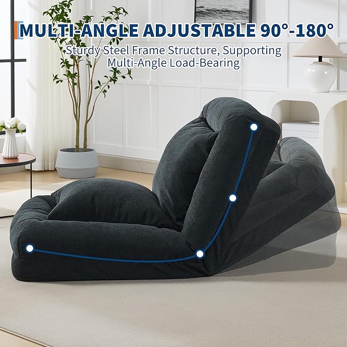 GarveeHome Human Dog Bed for Adult, Comfy Lazy Sofa Bed with 2 Pillows & 5 Adjustable Position, Chenille Upholstered Lounge Chair for Living Room Bedroom Black