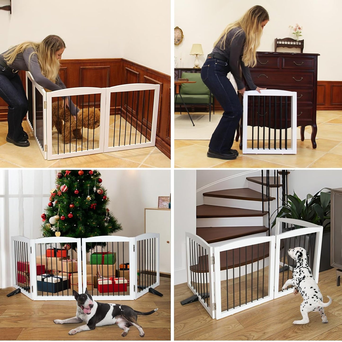 Freestanding Panel Dog Gate for Indoor, Doorways,Stairs, or Hallways,Foldable Wooden Dog Gates for House,Pet Gate for Dogs,Dog Fence, Puppy Gate,Support Feet Included,32 "Height-2 Panels,White