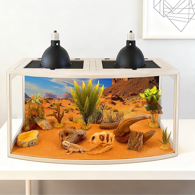 PROLEE Bearded Dragon Tank, Curved Reptile Enclosure with 3-Side Clear Acrylic Panels, Spacious Lizard Tank with Metal Mesh Top and Lockable Door for Reptile Habitat