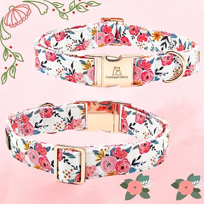 Lionheart glory Dog Collar Bow Collar Floral Dog Collar with Bow Tie Spring Summer Cute Collar Dog Boy or Girl Dog Collars Soft Durable Adjustable Dog Collars for Medium Dogs