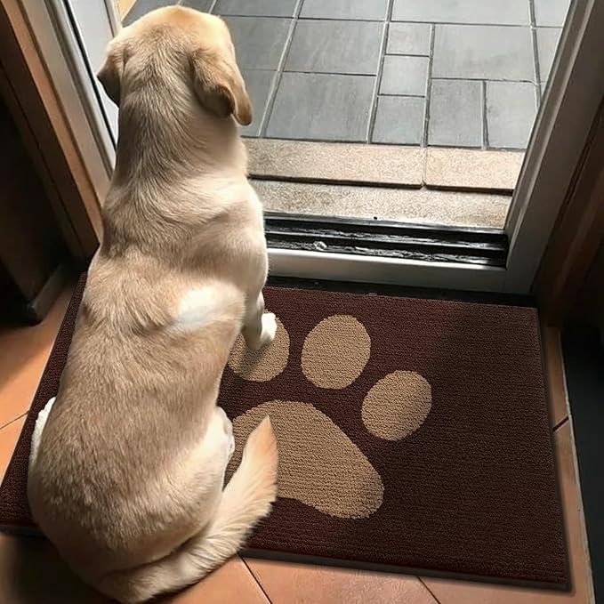 Buganda Dog Door Mat for Muddy Paws, Absorbent Dirt Trapper Non Slip Indoor Doormats, Washable Low-Profile Mat for Mud Dogs, Entryway Carpet for Inside Floor (36x24 Inches, Brown)