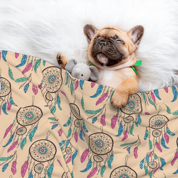 Double Sided Pet Mat for Dog Bed Topper Cat Blanket Furniture Protector, Dream Catcher, Reversible Plush with Tactile Dot Pattern for Style Change