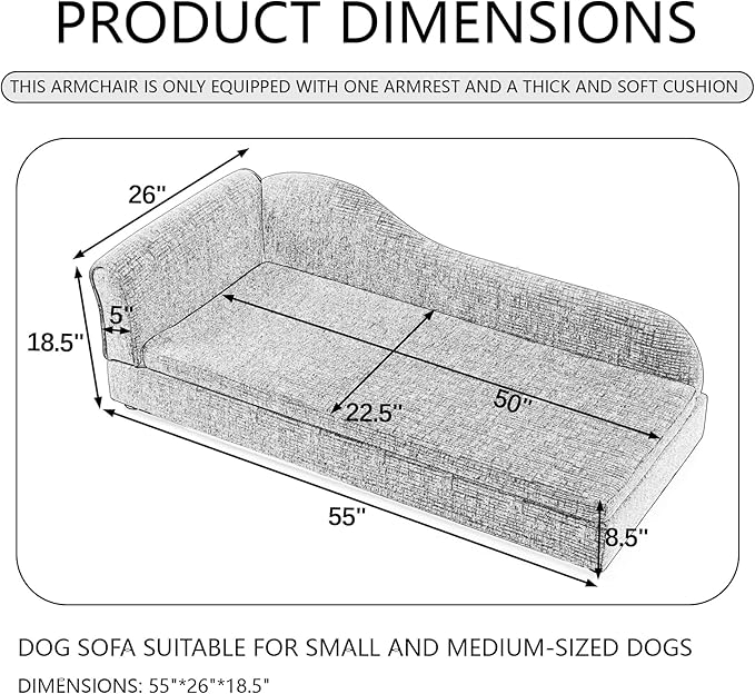 Oversized Pet Sofa Bed for Large Dogs, 55 Inch Modern Dog Couch with Orthopedic Memory Foam, Sturdy Furniture Style Pet Bed with Weight Capacity 220 lbs, (Beige-1)